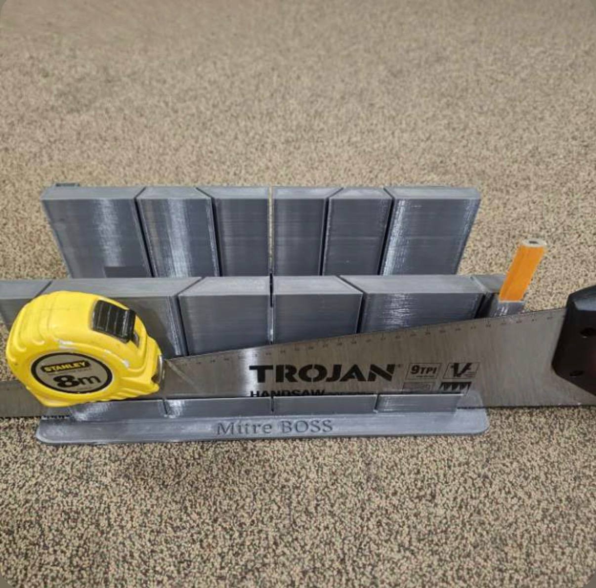 Mitre BOSS with Stanley tape measure and Trojan handsaw